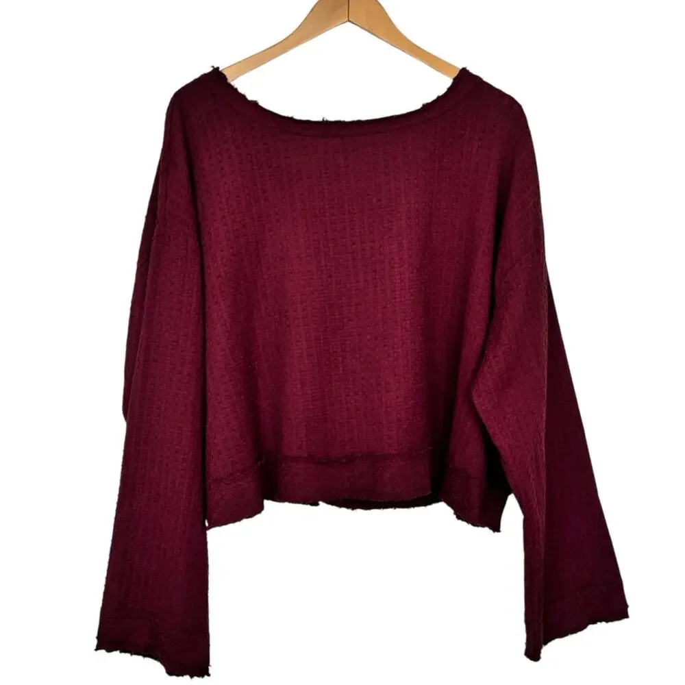 Free People Walking in Hueco Top Burgundy Tie Back Cropped  Size Large